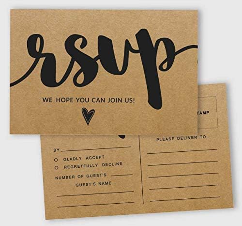 50 Blank RSVP Postcards Rustic Kraft Script Style Print 4"X6" Response Cards,RSVP Reply Card for Wedding,Bridal Shower,Baby Shower by Inkdotpot