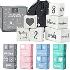 White Baby Monthly Milestone Blocks with Bag. Baby Age Blocks for Girl or Boy Baby Photo Props and Baby Shower. Month Baby Milestone Blocks with Grammatically Correct Month and Year by ParkwayHome
