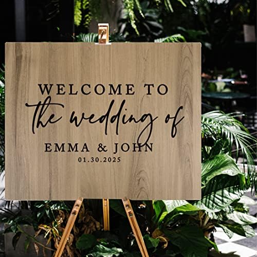 Andaz Press Large Wooden Welcome Sign for Wedding, Rustic Welcome Sign 16" x 20" Custom Names & Date Modern Woodland Wedding Signage English Oak MDF Wood Finish Wedding Reception Indoor Outdoor Signs - Image 4