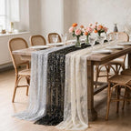 Artoid Mode 6PC Beige Black White Gauze Table Runner 120 Inch 10FT, Glitter Metallic Foil Sheer for Wedding Anniversary Holiday Birthday Home Party Decor - Image 7