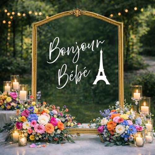 French Baby Shower Decal Bonjour Bebe Custom Mirror Backdrop Decal Eiffel Tower Theme - Image 3