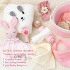 Baby Shower Gifts for Girls, 24 Piece Deluxe Baby Shower Gift Basket - Baby Girl Gift Basket with Swaddle, Rattle, Bath Towel, Brush, Car Seat Activity Toy & Milestone Cards for New Mom(Pink) - Image 5