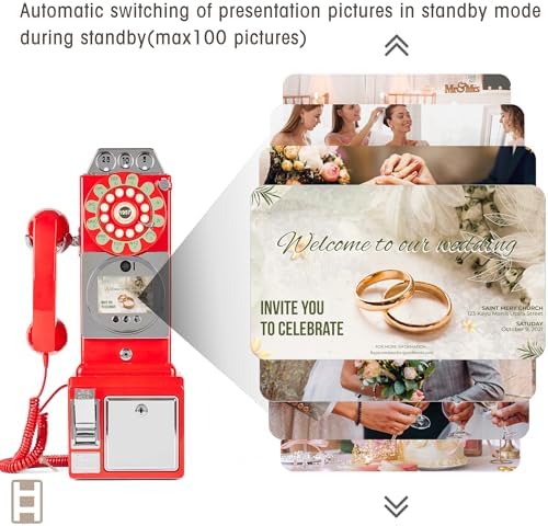 Video Audio Guest Book, Wedding Phone Customized Video Messages, Record Preserve Your Special Occasions, Ideal for a Variety of Memorable Party Occasions (Wall Phone,Red) - Image 3