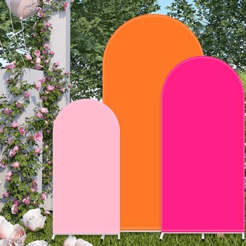 FYSUIMU 3 Pcs Pink Orange Arch Backdrop Covers Stretchy Spandex Arch Stand Fabric Cover for Wedding Birthday Baby Bridal Shower Anniversary Ceremony Party Decoration (4ft/5ft/6ft) - Image 4