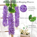 Waipfaru 36 Pack Wisteria Hanging Flowers, 3.6 Feet/Pcs Purple Wisteria Artificial Flowers, Fake Flowers Garland, Hanging Vines for Bedroom Wedding Home Party Wall Decoration - Image 3