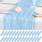 28 Pack Baby Blue Cheesecloth Table Runner 17x108 Inch Semi Sheer Boho Gauze Cheese Cloth Fabric Table Runners, for Wedding Party Baby Shower Birthday Home Decor Garden Farmhouse by Unknown