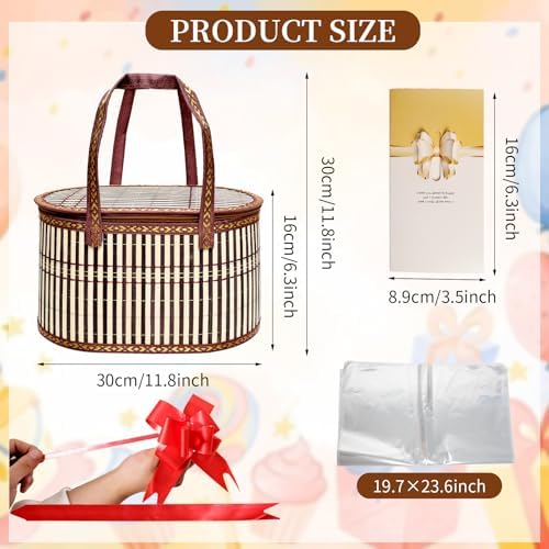 8 Set Baskets for Gifts Large Empty Woven Bamboo Gift Basket Bulk Kit with Handles and Clear Cellophane Wrap, for Baby Shower, Birthday Party, and Wrapping Gift Bags and Cards Supplies - Image 2