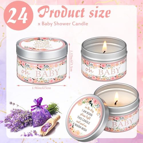 MTLEE Flowers 24 Pcs Baby Shower Party Favors Candles Lavender Scented Baby Shower Favors for Guests Rustic Tealights Candles Gender Reveal Return Gifts(Pink, 1.2 oz) - Image 2