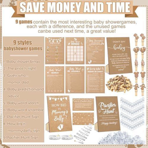 Sherr 476 Pcs Kraft Baby Shower Games, 9 Style Baby Shower Activities - Image 4