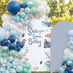 Moukeren Sea You Soon Baby Arch Backdrop Cover 6ft and 7.2ft for Ocean Animals Themed Baby Shower Party Gender Reveal Birthday Party Banquet Photo Arches Background Decorations by Moukeren