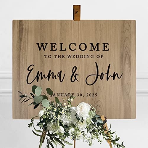 Andaz Press Large Wooden Welcome Sign for Wedding, Rustic Welcome Sign, 16" x 20" Custom Names & Date, Woodland Wedding Signage, English Oak MDF Wood Finish Wedding Reception Indoor Outdoor Signs - Image 3