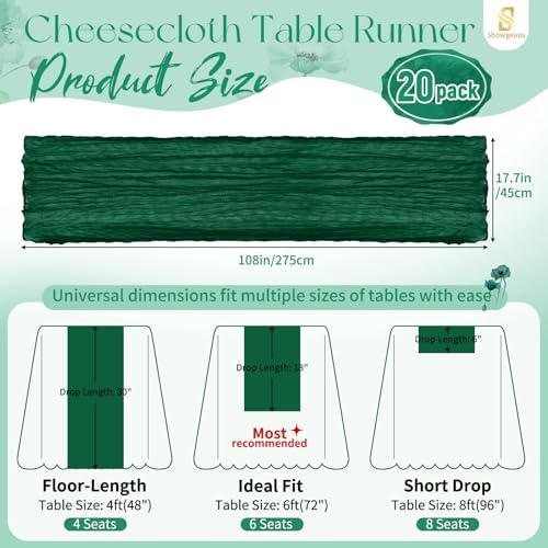 Showgeous 20 Pack Emerald Green Cheesecloth Table Runner, 17 x 108 Inches - Image 2