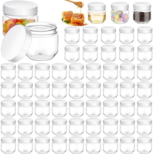 Tanlade 60 Pcs 3 oz Clear Plastic Mini Mason Jars with Lids, White by Tanlade