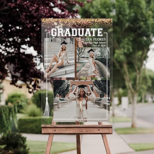 Personalized Clear Graduation Yard Sign with Photos – Custom Acrylic Senior Graduation Welcome Sign for High School Class of 2026 Party Decorations, Outdoor Lawn Display, Photo Collage Sign - Image 2