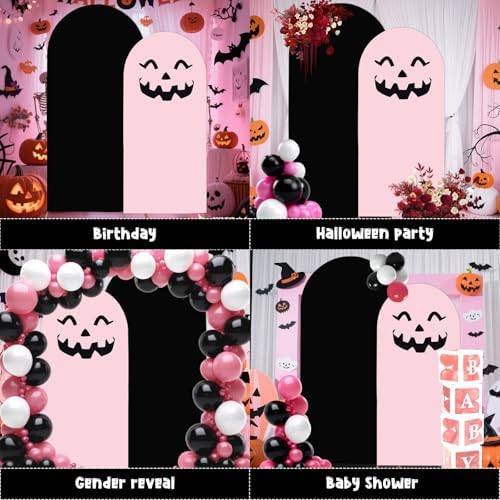 Halloween Ghost Arch Backdrop Covers Set of 2, Pink Black Boo Stretchy Arch Backdrop Stand Covers, Photography Background Arch Stand Covers for Baby Shower Birthday Wedding Party Decor - Image 5