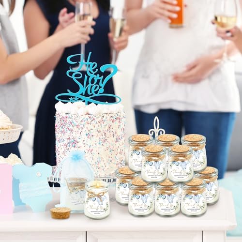 Whaline 20Pcs Baby Shower Candle Favors Glass Mason Jar Wax Candle Blue Clothes Jar Candles for Baby Shower Gender Reveal Party Favors - Image 6