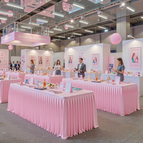 6 Packs Pink Satin Tablecloths Rectangle 6FT,Glitter Spandex Fitted Stretch Table Covers Wrinkle-Resistant Floor Length Shimmer Pleated Table Skirt for Wedding Parties Baby Shower Banquets - Image 4