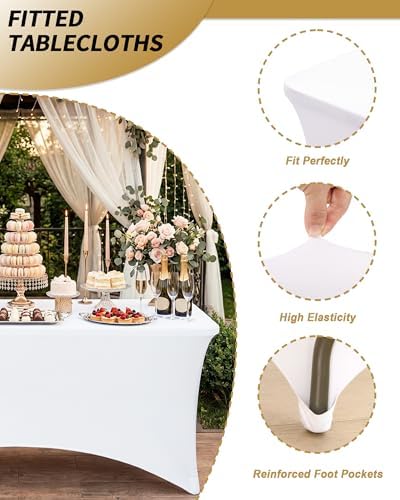 Fixwal 8 Pack 6FT White Tablecloth Rectangle Spandex Fitted Table Cover - Image 4