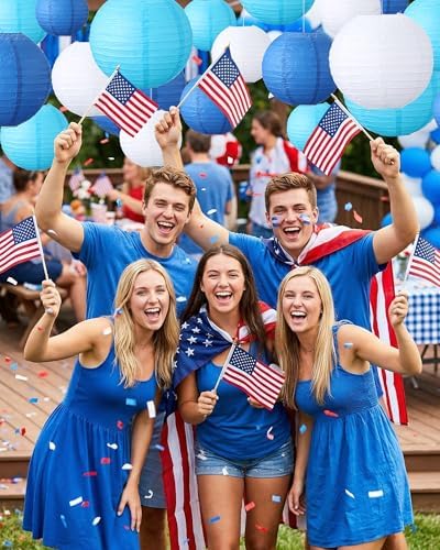 Treela 48 Pcs Paper Lanterns Party Decorations Round, Blue,White - Image 5