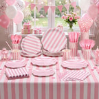 Funnymoom 434 Pcs Pink Striped Party Decorations Scalloped Plates Serves 48 - Image 4