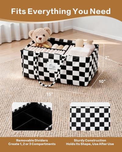 Diaper Caddy Organizer – Nursery Storage Basket (Checkerboard) - Image 2
