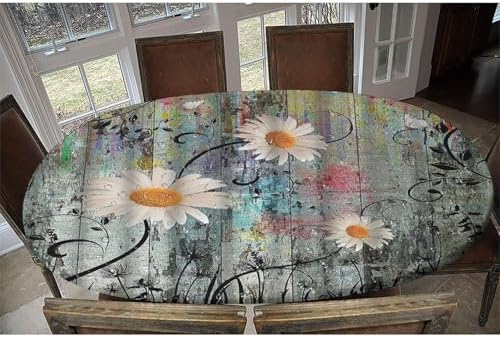 Colorful Daisies on Textured Background Print Oval Tablecloth Fitted Stain Resistant Oilproof Elastic for Dining Camping Indoor and Outdoor Fits for 42" x 60" Oval Table - Image 6