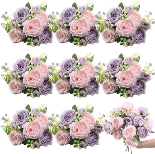 8 Bundles Artificial Peony Centerpiece Flowers,Pink, Purple by Yuxung