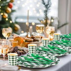 Funnymoom 400 Pcs Gingham Party Supplies for 50 Guests Dark Green and White Paper Plates and Napkins Knives Spoon Fork Cup Disposable Checkered Dinner Party Set Cutlery for Baby Shower Wedding Favor - Image 4