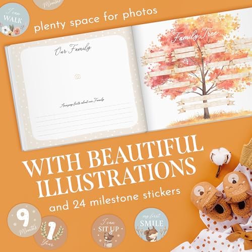 Baby Book Keepsake for New Born First 5 Years, Baby Memory Book with 24 Monthly Milestone Stickers, Memory Book & Baby Photo Album from Pregnancy to Age 5, Gender Neutral Gifts for Baby Shower - Image 4