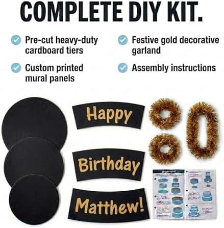 Anderson's Black & Gold Personalized Pop-Out Birthday Cake, Life-Size Faux Cake with Fun Font, Custom Name, Surprise Reveal Prop for Milestone Parties, Photo Ops, Store or Business Events - Image 2