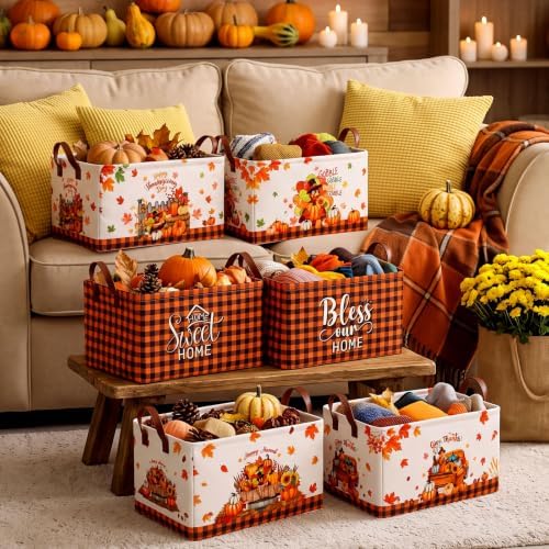 CHENGU 6 Pack Fall Storage Bins Thanksgiving Turkey Pumpkin Baskets Gift - Image 5