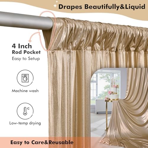50x10ft Shimmer Champagne Gold Sequin Backdrop Curtain for Parties,Thick Wrinkle Free Glitter Backdrop Drapes Photo Back Drop Curtains for Birthday Wedding Party Photography Background-10 Panels 5x10 - Image 6