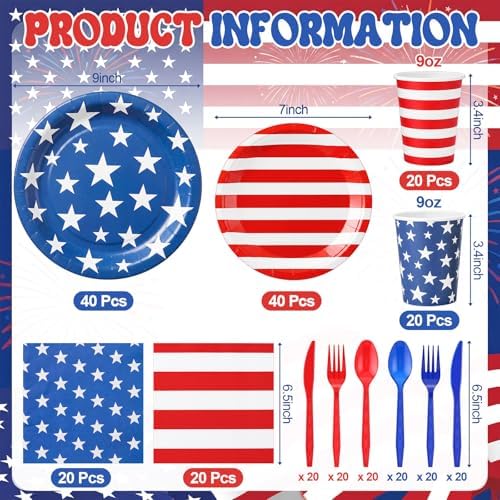 Ziliny 280 Pcs American Flag Patriotic Party Supplies Set, Serve 40 - Image 2