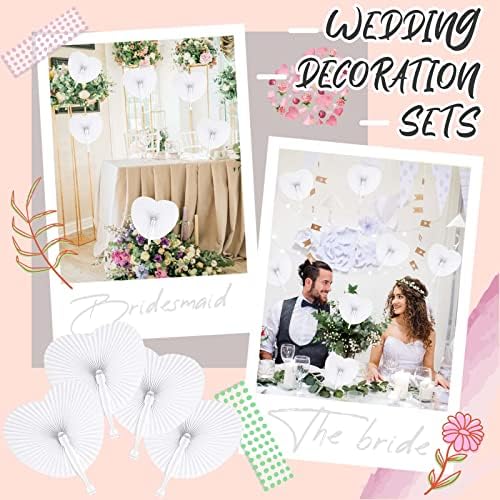 Yinkin 80 Sets White Paper Fans for Wedding Guests Bulk with Plastic Handles, Foldable Heart Shaped Handheld Fans with 80 Organza Bags for Birthday Bridal Shower Church Celebration DIY Party Decor - Image 5