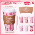 Mimorou 60 Pack Pink Christmas Coffee Cups with Lids and Sleeves, 16 oz Disposable Paper Holiday Cups, Festive Designs with Snowflakes Santa Gingerbread Candy Canes Polka Dots for Xmas Party Favors - Image 2
