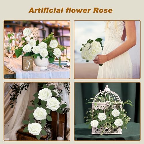 Artificial Flowers Realistic Roses, Real Looking Fake Roses with Stem for DIY Wedding Bouquets Centerpieces Bridal Shower Party Home Romantic Decorations (Milk White, Regular 3" - 200pcs) - Image 3