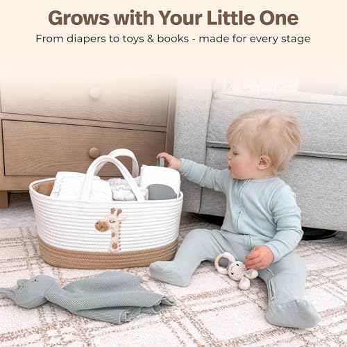 Baby Diaper Caddy Organizer - Giraffe Safari Nursery Storage Rope Basket - Image 7