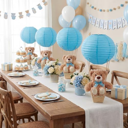 Sosation 6 Sets Hot Air Balloon with Bear Stick Glue Gun, Blue - Image 4