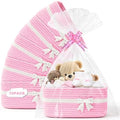 10 Pack Empty Gift Baskets, 12x8x5 Small Pink Woven Cotton Rope Baskets with Gift Bags & Ribbons, Decorative Baby Shower Hamper, Nursery Storage Basket with Handles for Shelves by Mkway