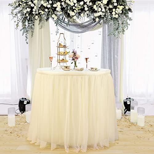 Suppromo Ivory Tulle Table Skirts for Rectangle Tables or Round Tables 9ft Tutu Table Skirt Cloth for Bridal Shower Birthday Party Baby Shower Gender Revea Banquet Decorations - Image 5