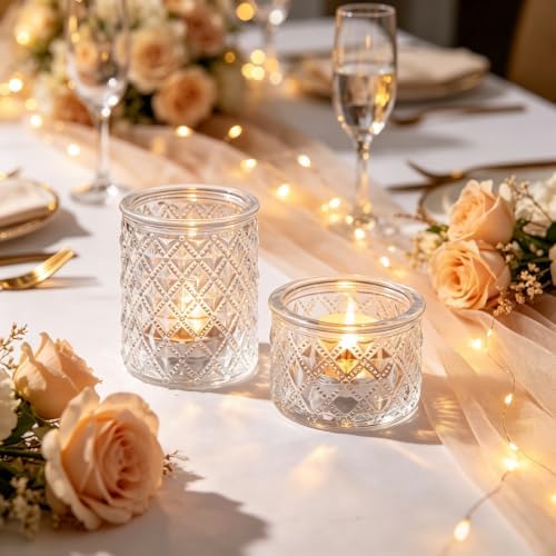 36 Pack Glass Tealight Candle Holders - Diamond Facet Votive Candle Holders for Wedding Centerpieces, Fall & Christmas Party Decor, Elegant Clear Bulk Tea Light Holders for Table Setting & Events - Image 2