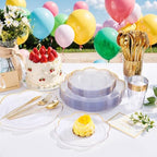 ejonirinjonir 180pcs Clear and Gold Plastic Plates for Wedding Reception - Image 5
