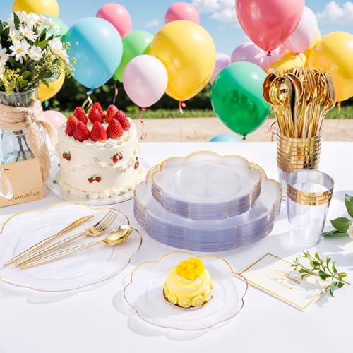 ejonirinjonir 180pcs Clear and Gold Plastic Plates for Wedding Reception - Image 5