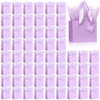 Qilery 50 Pcs Wedding Paper Gift Bags Bulk with Tissue Paper Small Gift Bags with Handle and Tags for Birthday Wedding 4th of July Party Business(Light Purple,4.7 x 2.4 x 3.9'') by Qilery