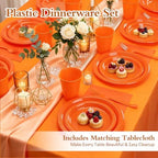Orange Plastic Plates for Party,30 Guest Disposable Orange Party Supplies Including Dinner&Dessert Plate,12oz Cups,Cutlery,Napkins & Tablecloth Dinnerware Decorations for Birthday Fall Parties Wedding - Image 2