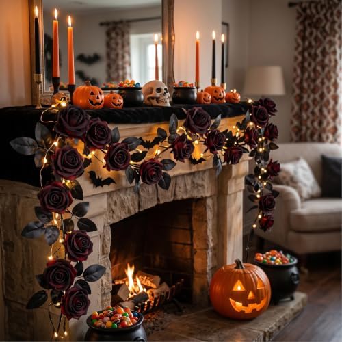 Auihiay 60Pcs Black Burgundy Roses, Faux Halloween Flowers, Black Roses - Image 5