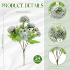 Tigeen 24 Bundles Artificial Flowers Bouquet Silk Peonies, Green - Image 2