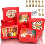 KPOSIYA 65 PCS 8x6x2.5 Inch Cookie Boxes with Window Red Bakery Boxes Pastry Boxes for Gift Giving, Treat, Dessert, Cupcakes, Chocolate, Strawberries, Donuts, Muffins (5 Style Windows) by KPOSIYA