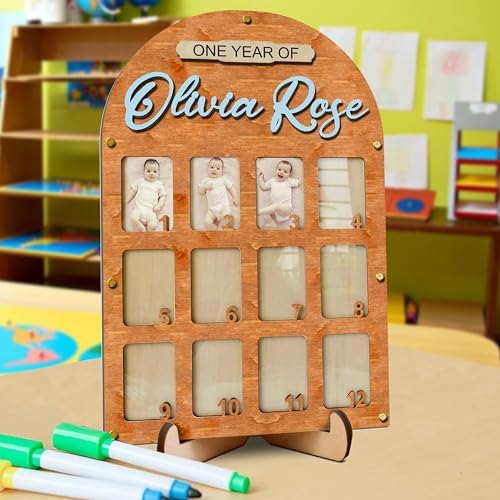 V-DECORPARKS Personalized My First Year Photo Frame | 12 Months Picture Frame For Baby First Year | Displays Twelve 2x3 Pictures | Birthday Party Decor Newborn Memory Keepsake, Style MP4 - Image 2