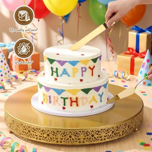 Wenqik 20 Inch Gold Cake Stand Metal Round with Cutter Spatula, Classic - Image 4